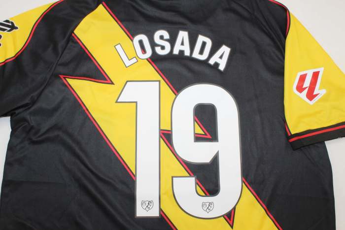 with LALIGA Patch Fans Version 2025-2026 Rayo Vallecano LOSADA 19 Third Away Black Soccer Jersey Football Shirt