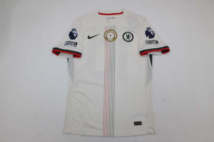 with Club World Cup Champions+No room For racism+EPL Patch Fan Version 2025-2026 Chelsea Away Soccer Jersey Football Shirt