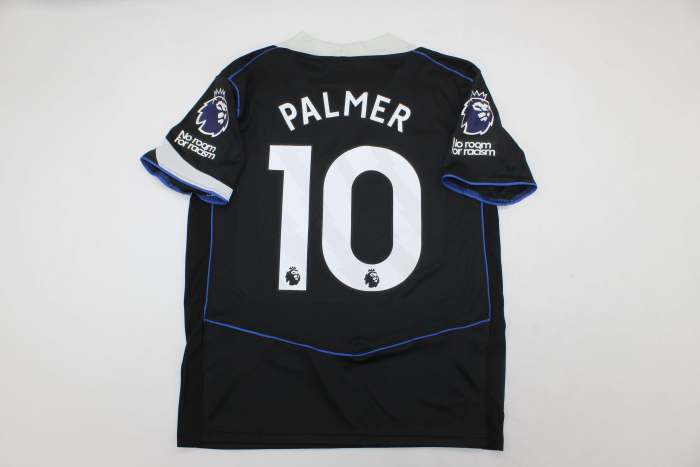 with Club World Cup Champions+No room For racism+EPL Patch Fan Version 2025-2026 Chelsea PALMER 10 Third Away Black Soccer Jersey Football Shirt