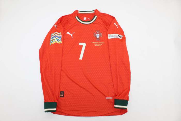 with Front Lettering+UEFA Nations League Patch Long Sleeve Player Version Portugal 2025 Home Soccer Jersey Football Shirt