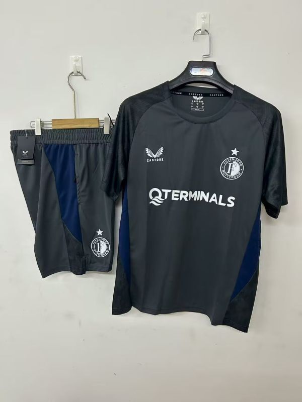 Adult Uniform 2025-2026 Feyenoord Rotterdam Dark Grey Soccer Training Jersey and Shorts Football Kits