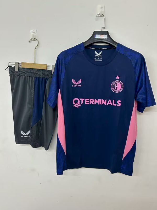 Adult Uniform 2025-2026 Feyenoord Rotterdam Dark Blue Soccer Training Jersey and Shorts Football Kits