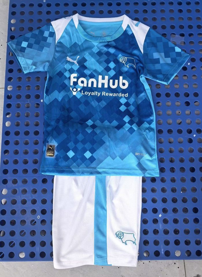 Youth Uniform Kids Kit 2025-2026 Derby County Third Away Soccer Jersey Shorts Child Football Set