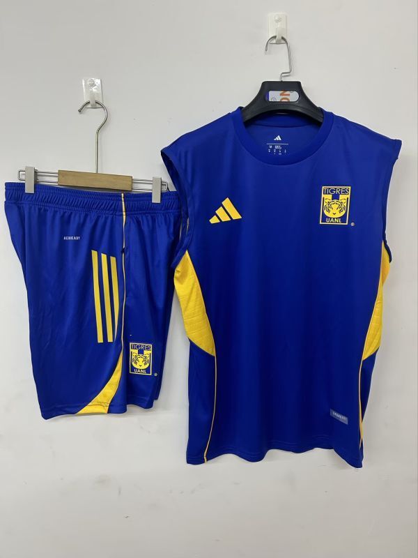 Adult Uniform 2025-2026 Tigres Dark Blue Soccer Training Vest and Shorts Football Set