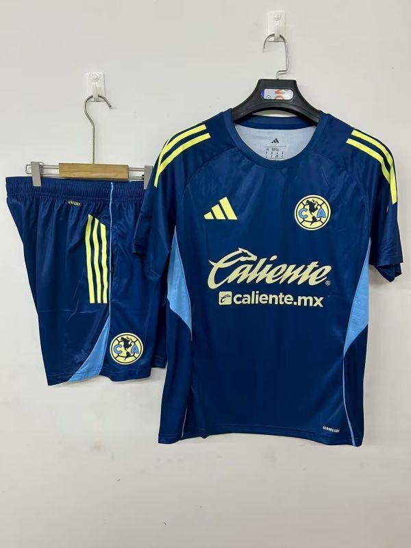 Adult Uniform 2025-2026 Club America Dark Blue Soccer Training Jersey and Shorts Football Kits