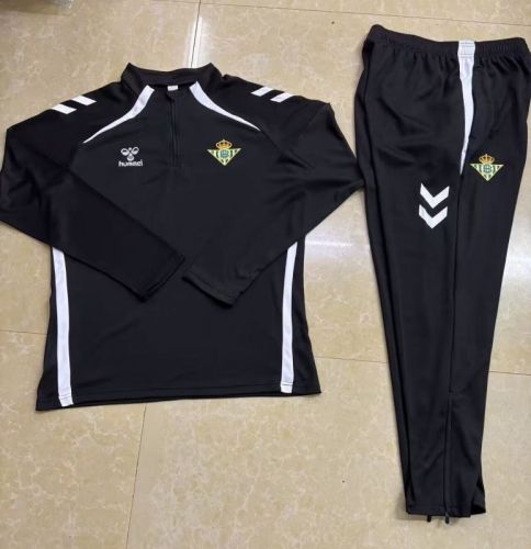 2025-2026 Real Betis Black/White Soccer Training Sweater and Pants Football Kit