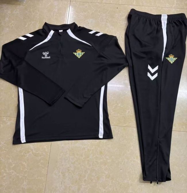 2025-2026 Real Betis Black/White Soccer Training Sweater and Pants Football Kit