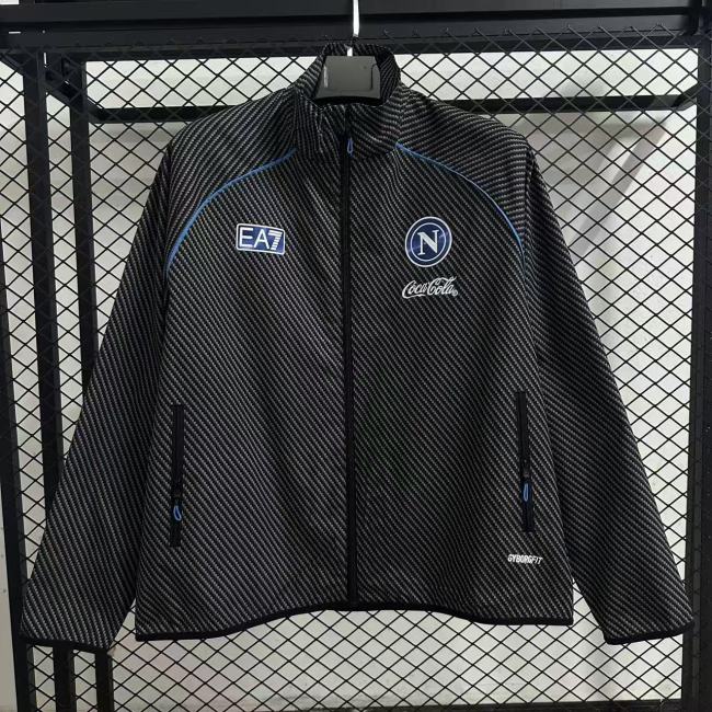 2025-2026 Napoli Black/Grey Soccer Windbreaker Jacket Napoles Football Jacket