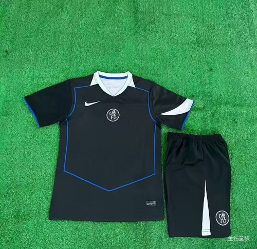 Youth Uniform Kids Kit 2025-2026 Chelsea Third Away Black Soccer Jersey Shorts Child Football Set