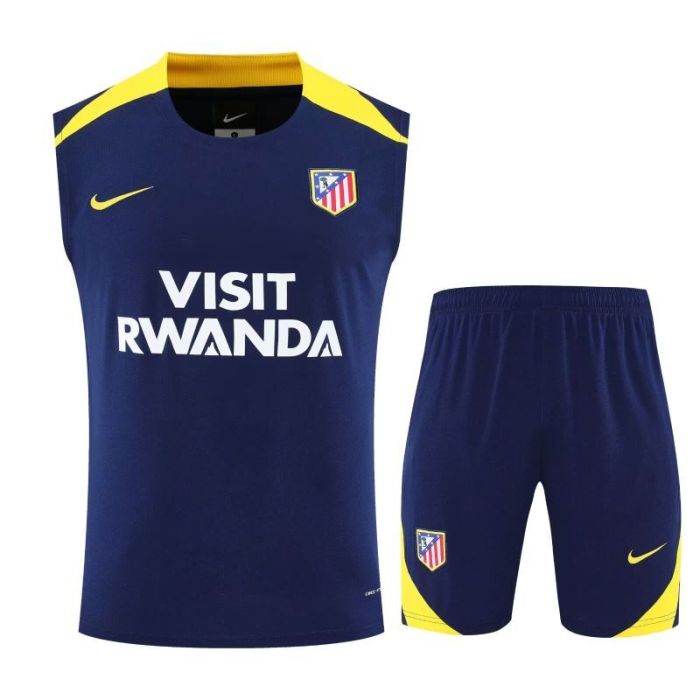 Adult Uniform 2025-2026 Atletico Madrid Dark Blue Soccer Training Vest and Shorts Football Set