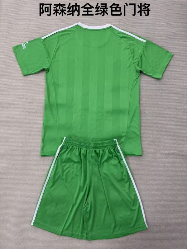 Youth Uniform Kids Kit 2025-2026 Arsenal Green Goalkeeper Soccer Jersey Shorts Child Football Set