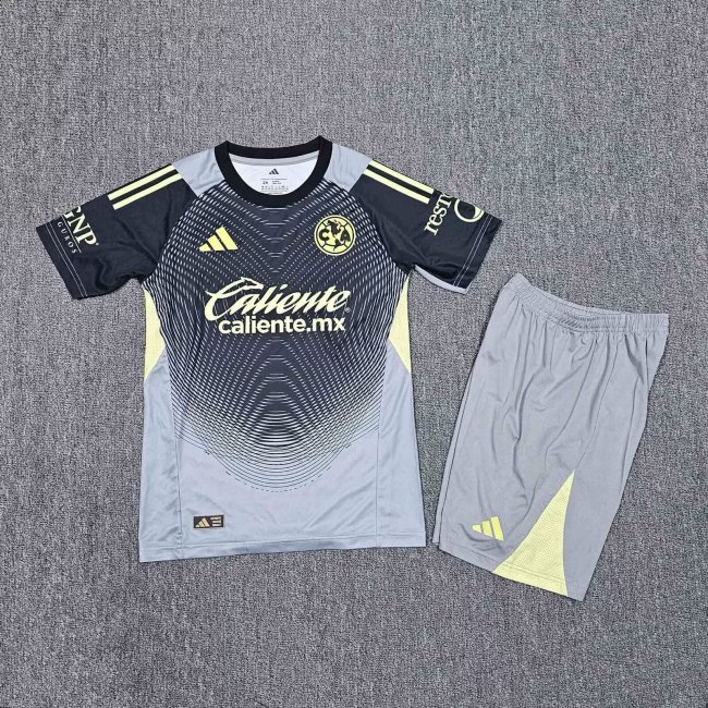 Youth Uniform Kids Kit Club America 2025-2026 Black/Light Grey Goalkeeper Soccer Jersey Shorts Child Football Set