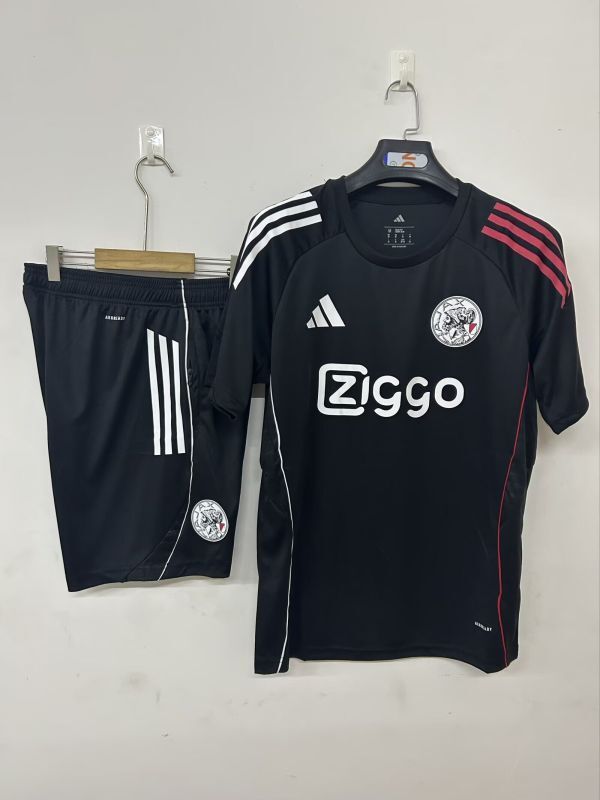 Adult Uniform 2025-2026 Ajax Black Soccer Training Jersey and Shorts Football Kits