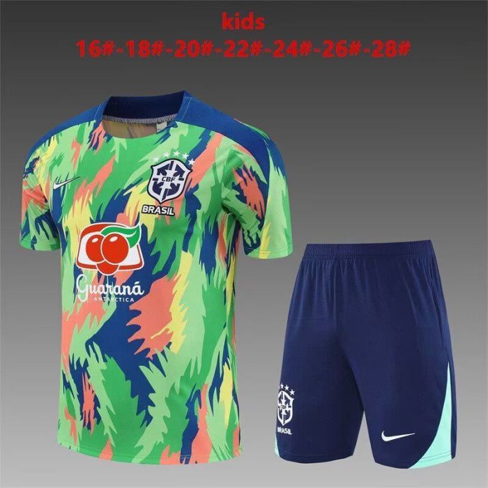 Youth Uniform Kids Kit 2025-2026 Brazil Green Soccer Training Jersey Shorts  Child Football Set
