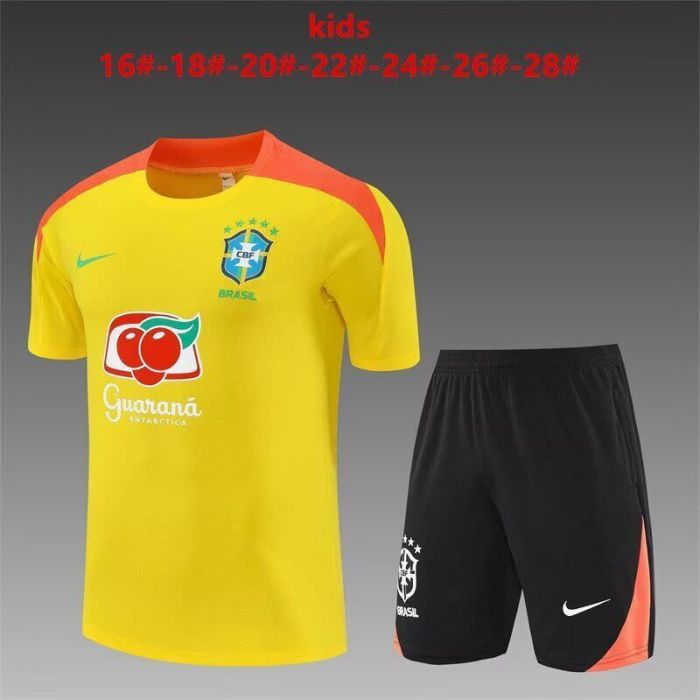 Youth Uniform Kids Kit 2025-2026 Brazil Yellow Soccer Training Jersey Shorts  Child Football Set