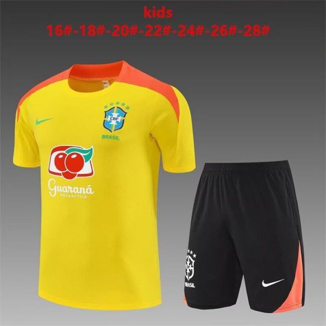 Youth Uniform Kids Kit 2025-2026 Brazil Yellow Soccer Training Jersey Shorts Child Football Set