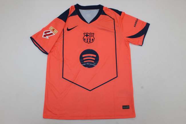 with La Liga Champions League+LALIGA Patch Barca Camisetas de Futbol Fans Version 2025-2026 Barcelona Third Away Orange Soccer Jersey