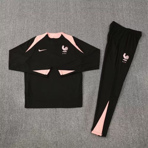 2025-2026 France Black/Pink Soccer Training Sweater and Pants Football Kit