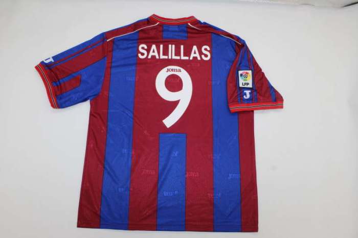 with LFP Patch Retro Jersey 1999-2000 Levante SALILLAS 9 Home Soccer Jersey Vintage Football Shirt