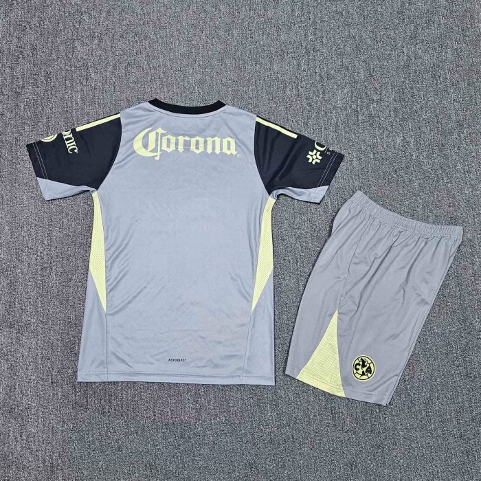 Youth Uniform Kids Kit Club America 2025-2026 Black/Light Grey Goalkeeper Soccer Jersey Shorts Child Football Set