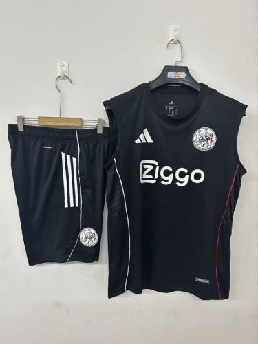 Adult Uniform 2025-2026 Ajax Black Soccer Training Vest and Shorts Football Set