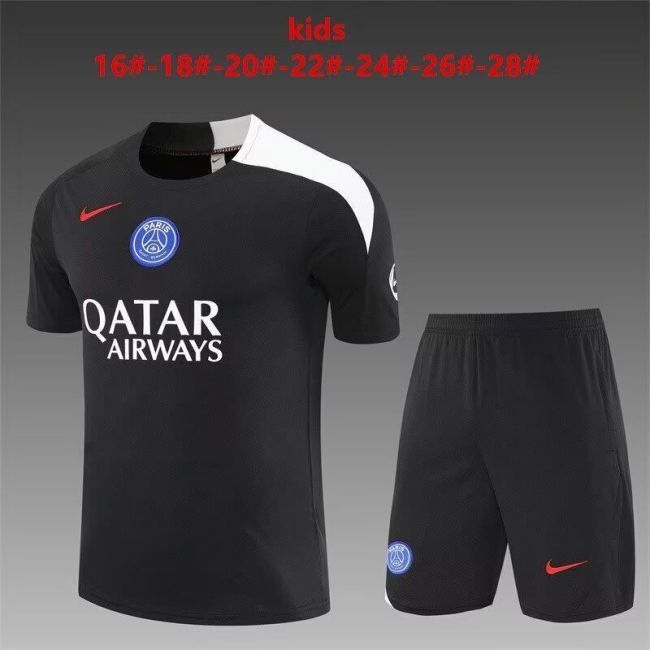 Youth Uniform Kids Kit 2025-2026 PSG Black/White Soccer Training Jersey Shorts Child Football Set