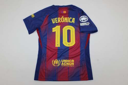 with Femal UCL Patch Barca Camisetas de Futbol Fans Version 2025-2026 Barcelona VERONICA 10 Home Soccer Jersey