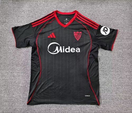 Fans Version 2025-2026 Sevilla Third Away Black Soccer Jersey Football Shirt