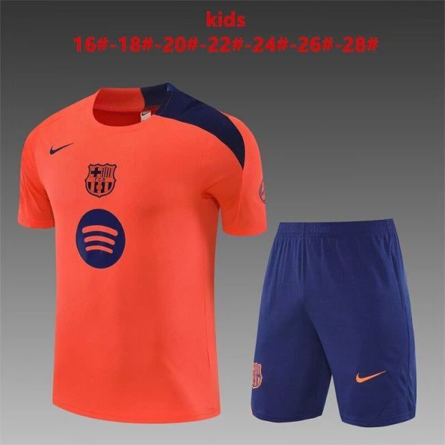 Youth Uniform Kids Kit 2025-2026 Barcelona Orange Soccer Training Jersey Shorts  Child Football Set