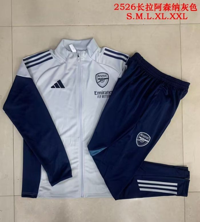 Adult 2025-2026 Real Madrid Grey Soccer Jacket and Long Pants Football Tracksuit