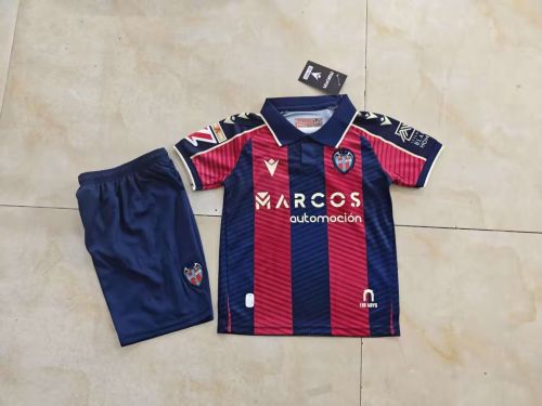 with La Liga Champions+LALIGA Patch Youth Uniform Kids Kit 2025-2026 Levante Home Soccer Jersey Shorts Child Football Set