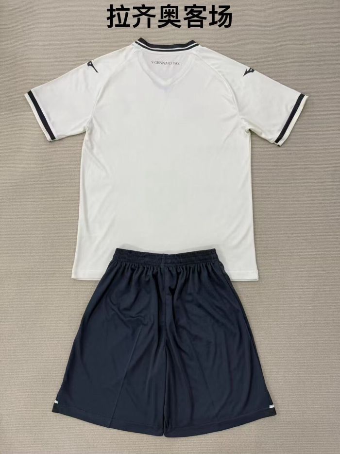 Youth Uniform Kids Kit 2025-2026 Lazio Away White Soccer Jersey Shorts Child Football Set