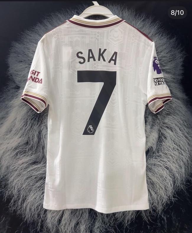 with EPL Patch Fan Version Arsenal 2025-2026 SAKA 7 Third Away White Soccer Jersey Football Shirt