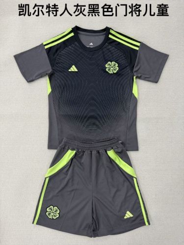 Youth Uniform Kids Kit Celtic 2025-2026 Black/Grey Goalkeeper Soccer Jersey Shorts Child Football Set