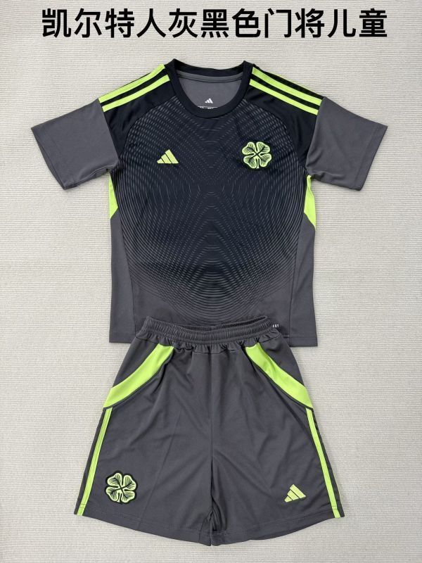 Youth Uniform Kids Kit Celtic 2025-2026 Black/Grey Goalkeeper Soccer Jersey Shorts Child Football Set