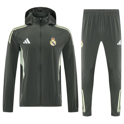with Caps 2025-2026 Real Madrid Dark Green Soccer Training Hoodie and Pants Football Hoody