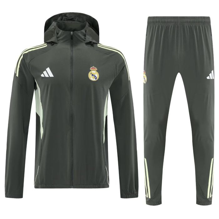 with Caps 2025-2026 Real Madrid Dark Green Soccer Training Hoodie and Pants Football Hoody