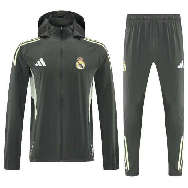 with Caps 2025-2026 Real Madrid Dark Green Soccer Training Hoodie and Pants Football Hoody