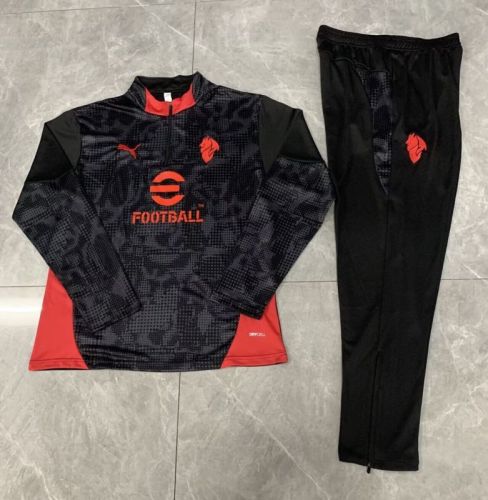 2025-2026 Ac Milan Black/Red Soccer Training Sweater and Pants Football Kit