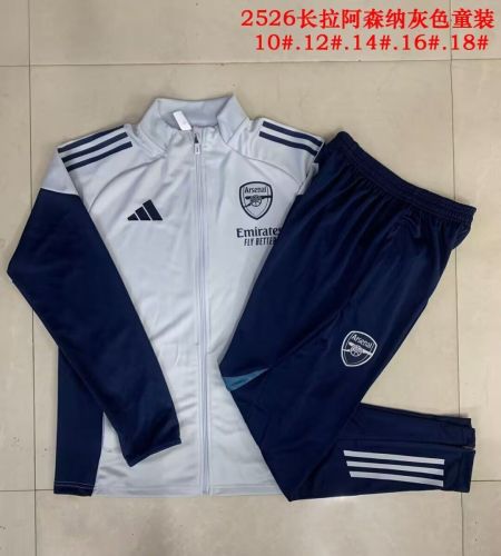 Youth 2025-2026 Arsenal Grey/Dark Blue Soccer Training Jacket Football Jacket and Pants