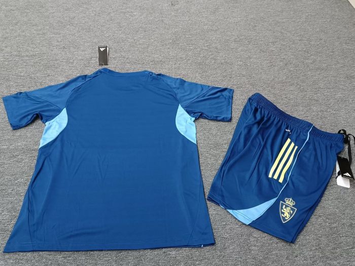 Adult Uniform 2025-2026 Zaragoza Dark Blue Soccer Training Jersey and Shorts Football Kits