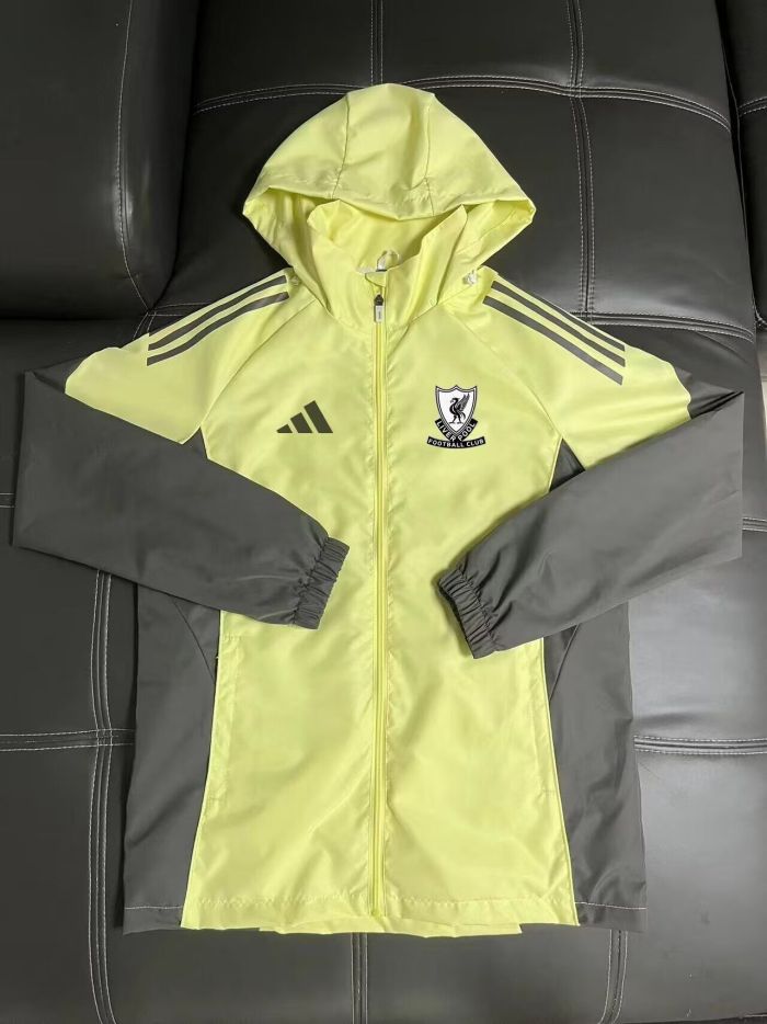 with Caps 2025-2026 Liverpool Yellow/Grey Soccer Windbreaker Jacket Football Jacket