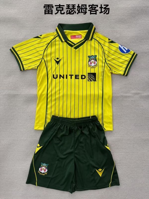 Youth Uniform Kids Kit 2025-2026 Wrexham Away Yellow Soccer Jersey Shorts Child Football Set