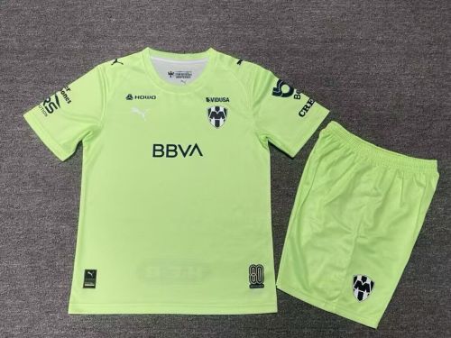Youth Uniform Kids Kit Monterrey 2025-2026 Green Goalkeeper Soccer Jersey Shorts Child Football Set