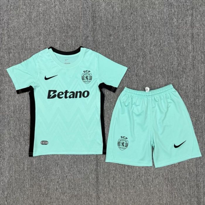 Youth Uniform Kids Kit 2025-2026 Sporting Lisbon Fourth Away Green Soccer Jersey Shorts Child Football Set
