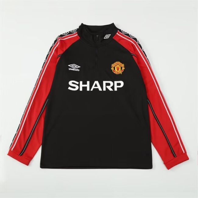 Retro Sweater 1998-1999 Manchester United Black Soccer Training Sweater Football Shirt