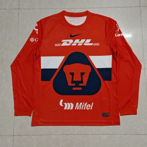 Long Sleeve Fan Version 2025-2026 Pumas Orange Goalkeeper Soccer Jersey Football Shirt