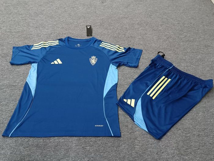 Adult Uniform 2025-2026 Zaragoza Dark Blue Soccer Training Jersey and Shorts Football Kits