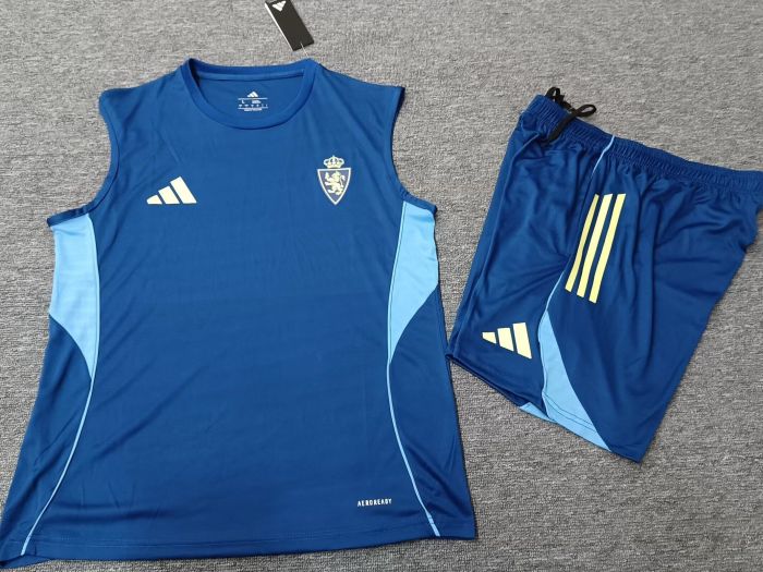 Adult Uniform 2025-2026 Zaragoza Dark Blue Soccer Training Vest and Shorts Football Set