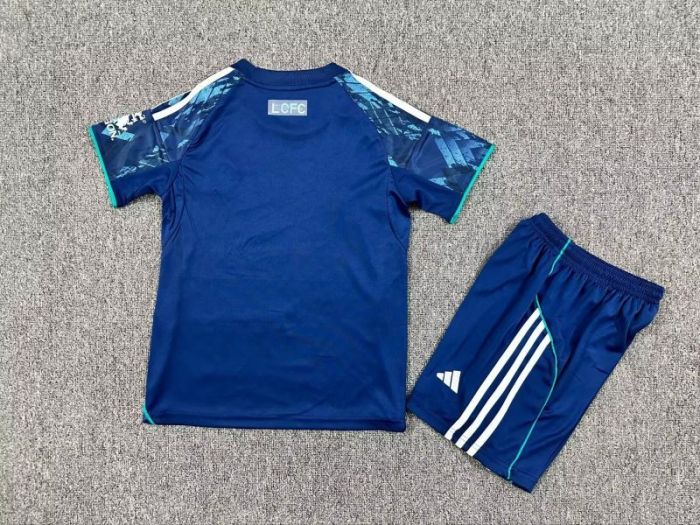 Youth Uniform Kids Kit Leicester City 2025-2026 Away Dark Blue Soccer Jersey Shorts Child Football Set